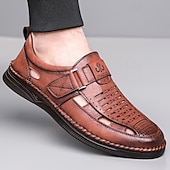 abordables Sandalias casuales-Zapatos casuales de piel sintética para hombre: parte superior perforada transpirable, comodidad sin cordones, estilo veraniego ligero, perfectos para salidas informales, uso diario y entornos de oficina relajados.