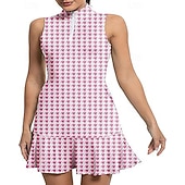 お買い得  女性のドレス-女性用 グラフィック レオパード 幾何学模様 テニスドレス ショートパンツ付き スポーツドレス ゴルフポロドレス ノースリーブ ラッフル パッチワーク クォータージップ 弾性ある モイスチャーコントロール 高通気性 テニス ゴルフ バドミントン スタンドカラー ドレス レッドとブラック フォレストグリーン バイオレット テニスウェア