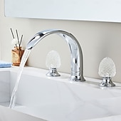 お買い得  浴室・洗面台用水栓金具-クロムメッキのバスルーム用蛇口、360°回転、3穴、広口、クリスタルハンドル、バスルームシンク用蛇口、レトロビンテージ、洗面化粧台用蛇口