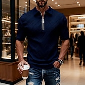 economico Polo classica da uomo-Per uomo Polo con zip Testurizzato Casuale Quotidiano Zip a un quarto Manica Corta Moda Tempo libero Semplice Cerniera Zip a un quarto Estate Primavera Blu Verde translucido blu navy Aalbicocca Blu