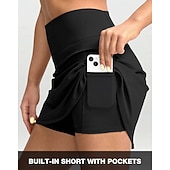 billiga Kvinnors kjolar och skorts-Dam Solid färg Avslappnad kjol Tennis Skort Tenniskjolar med shorts Ficka Snabb tork Andningsfunktion Volleyboll Tennis Badminton Kjolar Brist Svart Mörkblå Grå Tenniskläder
