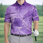 cheap Men's Golf Polo-Men's Marble Golf Sports Polo Shirts Short Sleeve Polo Shirts Collared Shirts Casual Athleisure Buttons Spring &amp; Summer Blue Red Purple