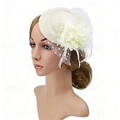 cheap Fascinators-Fascinators Feather Fabric Wedding Birthday Elegant Vintage Cute With Feather Floral Headpiece Headwear