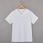 economico magliette di base-Maglietta da uomo in misto cotone, 2 pezzi, manica corta, scollo a V, estiva, per tutte le stagioni, tinta unita, semplice, stile designer, moderno, contemporaneo, scollo a V, confezione multipla, per vacanze, strada, casual, blu scuro, bianco e blu.