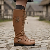 Недорогие Обувь-Средневековый Эпоха возрождения Стимпанк Ботинки Кельтский рыцарь Маскарадный костюм Жен. Хэллоуин Карнавал Выступление РИЖД Рен Фэйр Взрослые Туфли