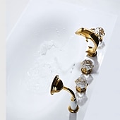 cheap Bathtub Faucets-Basin Faucet Basin Faucet, Total Brass Dolphin Bathroom Faucet, Widespread Sink Faucet, 5 Hole Hot and Cold Water Tap