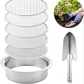 billiga trädgårdshandverktyg-Rostfritt stålsiktset för trädgårdsskötsel med 5 storlekar 1/3/6/9/12 mm utbytbara maskor inklusive spade, perfekt för trädgårdsskötsel &amp;, jordsiktverktyg, avtagbar kompostskärm för jord, sand, stenar