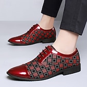 abordables Chaussures Derby-Chaussures décontractées à lacets en similicuir rouge à motifs pour hommes, élégantes et stylées, parfaites pour le travail, les soirées et le quotidien.