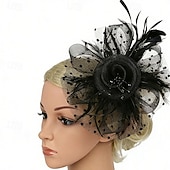 baratos Fascinadores-Fascinadores Rede Casamento Aniversário Vintage Estilo bonito Retro Com Penas Capacete Chapéu