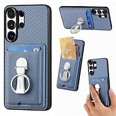 abordables 2026 Samsung Galaxy S26 Série-téléphone Coque Pour Samsung Galaxy S26 S26 Plus S26 Ultra Coque Arrière avec Support Support Anneau Emplacement Carte Rétro TPU Fibre faux cuir