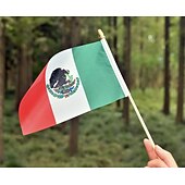 abordables Partido de Fútbol Mundial 2026-Paquete de 25 banderas pequeñas de México, mini banderas mexicanas portátiles en palo de 5 x 8 pulgadas para partidos de la Copa Mundial de Fútbol de verano, eventos deportivos, decoraciones de fiesta