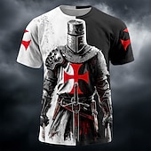  Pánské Křižáci Rytíři Templáři Středověké Brnění T-Shirt Celoplošný Tisk Červený Kříž Rozdělený Černá Bílá Válečník Grafika Krátký Rukáv Hrdlo S Crew Retro Top Designér Oblečení