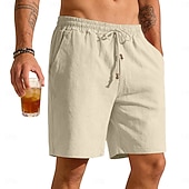 baratos Clássico-Homens Calção Shorts de linho Shorts de verão Shorts de praia Shorts largos Bolsos Cintura elástica Simples Tecido Leve Respirável Comprimento do joelho Casual Ao ar livre Feriado Moda Estilo Clássico