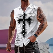  Herren Templer Kreuz Hemd Knopfhemd Ärmelloses Shirt Ärmellos Dunkler Gothic-Stil Outdoor Lässig Sommer Frühling Umlegekragen 3D-Druck Zwei Fronttaschen Blau Weiß 1 Schwarz Weiß Purpur