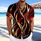economico Geometrica-Per uomo Sfumatura Con onde Arte astratta Camicia Camicia con Bottoni Camicia casual Manica Corta Moda Casual Abbigliamento casual alla moda Vacanza Primavera Autunno Collo ripiegato Stampa 3D