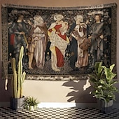 abordables Tapisseries murales-Tapisserie murale médiévale représentant le roi Arthur, un chevalier, avec le texte d'Arthur, une croix celtique et un écu royal. Tissu vintage à suspendre, idéal pour une bibliothèque, un garage