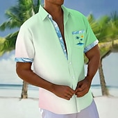 cheap Tropical Plants-Men's Coconut Tree Gradient Color Tropical Plants Shirt Hawaiian Shirt Aloha Shirt Short Sleeve Hawaiian Vacation Holiday Summer Turndown 3D Print Front One Pocket Linen Like Shirt Blue Yellow Pink