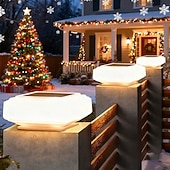baratos Candeeiros Luzes de Exterior-Conjunto de 2 postes de luz solar para cerca, à prova d'água, com energia solar e luz branca quente, ideais para iluminação de jardins, pátios e varandas.
