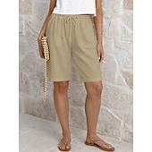 economico Fondi-Per donna Pantaloni capri Shorts Shorts di Lino Pantaloncini Estivi Vacanza Moda Essenziale Lunghezza al ginocchio Vita media Semplice Coulisse Tasca Elastico in vita Leggero Traspirante Inelastico