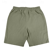 cheap Holiday-Men's Shorts Linen Shorts Summer Shorts Beach Shorts Drawstring Elastic Waist Buttons Plain Solid Comfort Breathable Knee Length Daily Outdoor Beach Vacation Fashion Black White Inelastic