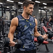 billige Løpe T-skjorter og tanktopper-Herre Grafisk Geometrisk Treningstank topp Singlet til jogging Gymtopp Sommer Ermeløs Hurtigtørkende Myk Pustende Treningsøkt Løp Vandring Jogge Gul Rød Blå Sports Sportsklær