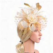 voordelige Fascinators-fascinators Tule Veren Bruiloft Verjaardag Elegant Vintage leuke Style Met Veer Tule Helm Hoofddeksels