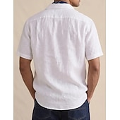 cheap Classic-Men's Shirt Linen Shirt Button Up Shirt Solid Color Vacation Street Black White Yellow Light Green Short Sleeve Shirt Collar Summer Spring Clothing Apparel Buttons