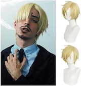 tanie Peruki anime-krótka, jasnoblond peruka anime w stylu ocean adventurer na imprezę cosplay