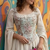 ieftine Topuri-Medieval Renascentist Cottagecore Corset Corsaj Viching Țăran Cu Șiret Costume de fancy Pentru femei Celtic Fantezie Halloween Carnaval Performanță LARP Ren Faire Adulți Corset Corsaj
