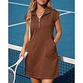 Χαμηλού Κόστους Φόρεμα Γυναικών-Γυναικεία Μονόχρωμο Φόρεμα τένις Αθλητικό φόρεμα Φόρεμα πόλο γκολφ Κοντομάνικο Τσέπη Τρίμηνο φερμουάρ Σκούπισμα ιδρώτα Αναπνέει Τέννις Γκολφ Pickleball Γιακά με φερμουάρ Φορέματα