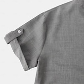cheap Men's Popover Shirts-Men's Shirt Popover Shirt Casual Shirt Button Up Shirt Light Pink Black Yellow Light Green Pink Short Sleeve Plain Grandad Collar Casual Daily Clothing Apparel Elegant Fashion Casual