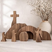economico Pasqua-Tomba vuota, scena pasquale e decorazione a croce, set di scene di resurrezione pasquale in legno, decorazioni per presepe di Gesù per regali religiosi da tavolo per ufficio domestico e cristiani