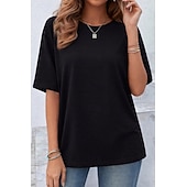  Women's Oversized T Shirt Tee 100% Cotton Solid Color Stylish Classic Casual Short Sleeve Crew Neck Round Neck Regular Tops Daily Going out Black White Navy Blue Dark Green Taupe Summer Spring