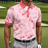 cheap Men's Golf Polo-Men's Animal Golf Polo Sports Polo Shirts Short Sleeve Polo Shirts Collared Shirts Casual Athleisure Buttons Spring &amp; Summer White Pink