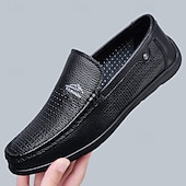 economico Scarpe Casual Slip-On-mocassini da uomo bianchi traforati, slip-on traspiranti, scarpe casual da guida per l'uso quotidiano, ufficio, viaggi, outfit del fine settimana, stile smart casual estivo e camminate comode