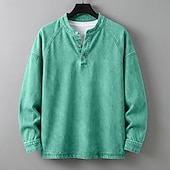 levne základní trička-SoftFade™ Pánské tričko Henley košile 100% bavlna acid wash tričko tričko top dlouhý rukáv jednobarevné solid vintage streetwear casual barvené faded washed stojáček Henley casual domů street jaro