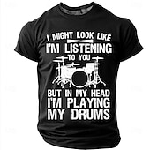 cheap Music &amp; Instrument Graphic T shirts-Men's "In My Head I'm Playing My Drums" Funny Drummer Graphic T-Shirt Percussionist Joke Quote Tee Musician Gift Band Practice Gear Distressed Style Casual Short Sleeve Apparel S-3XL