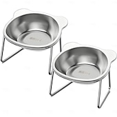 billiga Hemutrustning-Upphöjda kattskålar i rostfritt stål med metallställ, halkfri bas, 15 grader lutande, upphöjda husdjursskålar, dubbelskålsdesign, mat- och vattenskål för katter, kattunge, liten hund