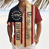  男性用 7月4日 米国建国250周年 米国旗 我ら人民 シャツ サマーシャツ ボタンアップシャツ 半袖 愛国 アウトドア 祝日 夏 春 折襟 3Dプリント 襟付きシャツ フロントポケット1つ ホワイト カーキ色