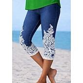  Per donna Leggings Vacanza Moda Hawaiano Capri Misura del girovita medio Floreale Grafico Stampa Stampato Comodità Morbido Traspirante Alta elasticità Casuale Quotidiano Vacanza Blu Color cenere