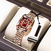 billige Kvartsklokker-Morsdagsgave dameklokke, firkantet urskive i roségull med glitrende krystaller, vanntett kvarts armbåndsur i rustfritt stål, elegant klokkesmykke til kona, urskiver i flere farger