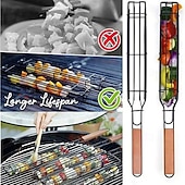 baratos Grills &amp; Outdoor Cooking-Conjunto de 2 grelhas antiaderentes, utensílios portáteis de metal para grelhar carvão, adequados para legumes e carnes, perfeitos para acampamentos ao ar livre, piqueniques, caminhadas e churrascos.