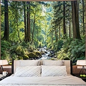 cheap Wall Tapestries-Lush Green Forest Stream Nature Landscape Wall Tapestry Sunbeams Woodland River Mossy Rocks Wall Hanging Home Decor Living Room Bedroom Office Backdrop Art Mural