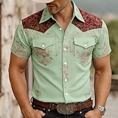 economico camicie western da uomo-Per uomo Etnico Floreale intricato Fiori Camicia Western Camicia con Bottoni Camicia da cowboy Manica Lunga Western Vintage Retrò Casuale All'aperto Primavera Autunno Collo ripiegato camicie con