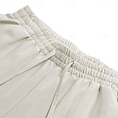 cheap Cotton Linen Pants-Men's Tencel Linen Pants Trousers Summer Pants Beach Pants Drawstring Pocket Elastic Waist Plain Comfort Breathable Full Length Daily Outdoor Beach Vacation Fashion Black White Inelastic