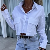 economico Bluse Semplici-Per donna Camicia Camicia casual Camicia con Bottoni Blusa Tasca Bottoni Tinta unica Semplice Vacanza Moda Quotidiano Manica Lunga Manica a pipistrello Collo ripiegato Top corti Quotidiano