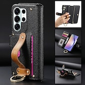 abordables 2026 Samsung Galaxy S26 Serie-teléfono Funda Para Samsung galaxia S26 S26 Plus S26 Ultra Tarjetas billetera Gire la tapa Cremallera con correa de muñeca Caballete Retro TPU Cuero de PU