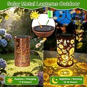 abordables Luces de camino y linternas-Farol solar exterior impermeable colgante, diseño retro hueco con proyección de mariposa, decoración LED para jardín, patio, regalo para mujeres, mamá y abuela.