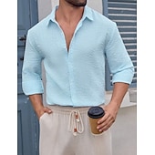 Недорогие мужская рубашка на пуговицах-Муж. Рубашка Повседневная рубашка Рубашка из сирсакера Синий Белый Розовый Серый Светло-синий Длинный рукав Полоски Рубашечный воротник Повседневные Уличная одежда Пуговицы Одежда