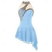 cheap Figure Skating Dresses-Figure Skating Dress Girls' Ice Skating Dress Violet Navy Black Patchwork Asymmetric Hem Stretchy Training Competition Skating Wear Classic Crystal / Rhinestone Sleeveless Ice Skating Figure Skating